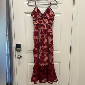 Lulu's Red and Beige Lace Dress